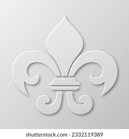 Vector Realistic Paper 3d Fleur De Lis Closeup on White Background. Heraldic Lily Sign, Vector Illustration