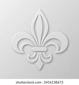 Vector Realistic Paper 3d Fleur De Lis Closeup on White Background. Heraldic Lily Sign, Vector Illustration