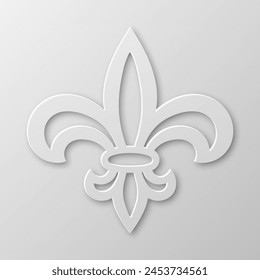 Vector Realistic Paper 3d Fleur De Lis Closeup on White Background. Heraldic Lily Sign, Vector Illustration