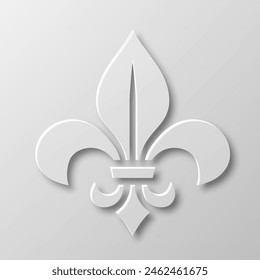 Vector Realistic Paper 3d Fleur De Lis Closeup on White Background. Heraldic Lily Sign, Vector Illustration