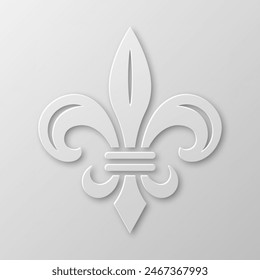 Vector Realistic Paper 3d Fleur De Lis Closeup on White Background. Heraldic Lily Sign, Vector Illustration