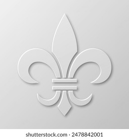 Vector Realistic Paper 3d Fleur De Lis Closeup on White Background. Heraldic Lily Sign, Vector Illustration