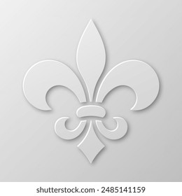 Vector Realistic Paper 3d Fleur De Lis Closeup on White Background. Heraldic Lily Sign, Vector Illustration