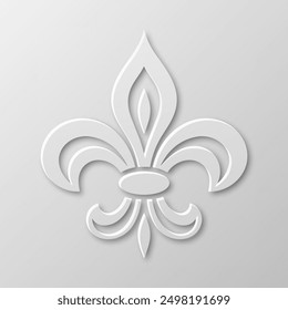 Vector Realistic Paper 3d Fleur De Lis Closeup on White Background. Heraldic Lily Sign, Vector Illustration