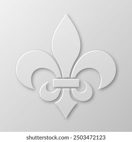 Vector Realistic Paper 3d Fleur De Lis Closeup on White Background. Heraldic Lily Sign, Vector Illustration