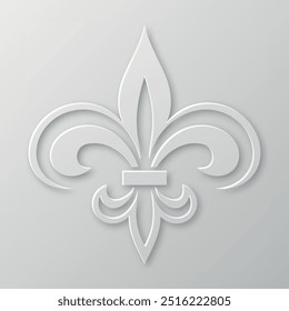 Vector Realistic Paper 3d Fleur De Lis Closeup on White Background. Heraldic Lily Sign, Vector Illustration