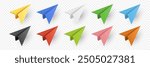 Vector Realistic Paper Airplanes Icon Set Closeup Isolated. Colorful Folded Paper Planes. Simple Paper Airplanes Design Template