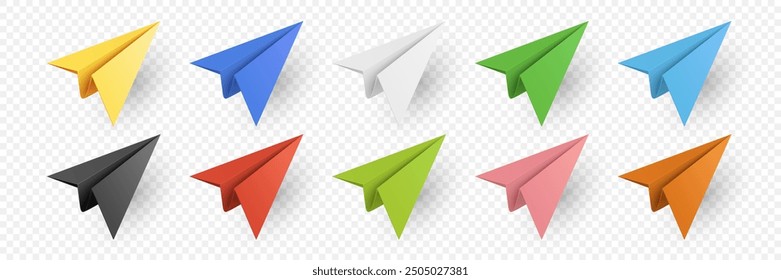 Vector Realistic Paper Airplanes Icon Set Closeup Isolated. Colorful Folded Paper Planes. Simple Paper Airplanes Design Template