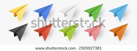 Vector Realistic Paper Airplanes Icon Set Closeup Isolated. Colorful Folded Paper Planes. Simple Paper Airplanes Design Template