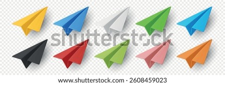 Vector Realistic Paper Airplanes Icon Set Closeup Isolated. Colorful Folded Paper Planes. Simple Paper Airplanes Design Template
