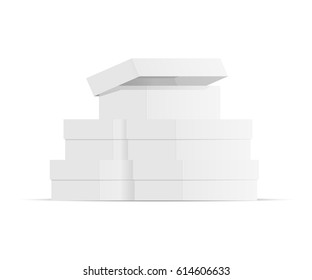 Vector realistic paper boxes, mountain of white packaging