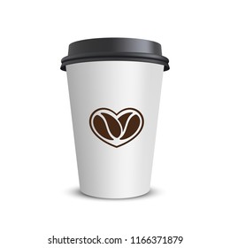 Vector realistic paper coffee cup isolated on white. Vector illustration.