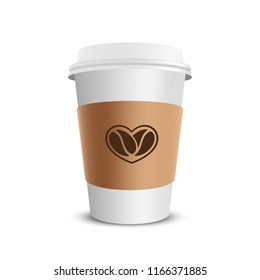 Vector realistic paper coffee cup isolated on white. Vector illustration.