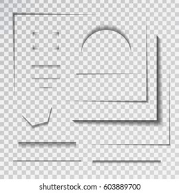 Vector realistic paper cuts on the transparent background. Set of shadow effects for decoration.