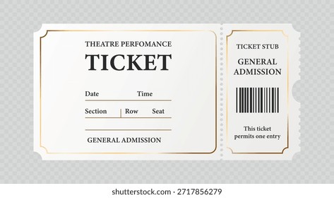 Plantilla de boletos de evento de papel realista de Vector. Plantilla de entradas de cine retro o teatro. Película, Actuación, Festival Concept. Pase de Admisión, Entrada para Antiguas de Classic Entertainment