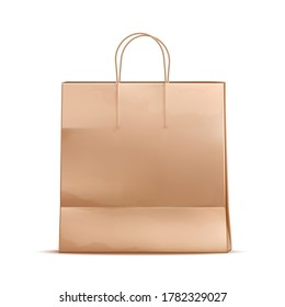 Mochila de bolsas de compras de papel vectorial realista. Paquete de mercancía en blanco de cartón. Bolsa de consumo sin marca. Objeto de tienda reciclable.