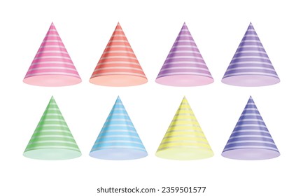 Vector realistic party hat set collection 3d vector illustration isolated on white background