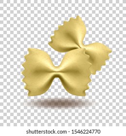 Vector realistic pasta farfalle made from flour. National italian food. Isolated object on a transparent background.