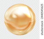 Vector realistic pearl, golden sphere isolated on transparent background