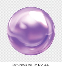 Vektor realistische Perle, lila Kugel isoliert auf transparentem Hintergrund.