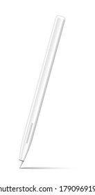 Vector realistic pen for digital drawing, sketching mockup. 3d white stylus for designers, architects and artists. Modern digital painting at tablet or laptop pad.