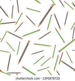 Vector realistic pencils. Pencil icon seamless pattern on a white background. Layers grouped for easy editing illustration. For your design. 