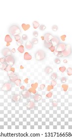 Vector Realistic Petals and Hearts Confetti. Flying Sakura and Hearts on Transparent Background. Mother Day Background. Spring Romance Banner. Vector Illustration for Honeymoon Design.