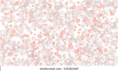 Vector Realistic Petals and Hearts Confetti. Flying Sakura and Hearts on Transparent Background. Wedding Invitation Background. Spring Romance Design. Vector Illustration for Anniversary Design.