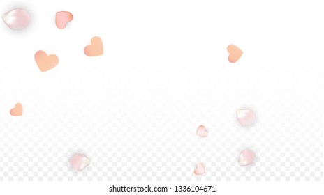 Vector Realistic Petals and Hearts Confetti. Flying Sakura and Hearts on Transparent Background. Wedding Invitation Background. Spring Romance Border. Vector Illustration for Honeymoon Design.