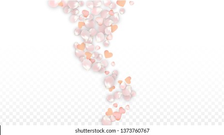 Vector Realistic Petals and Hearts Confetti. Flying Sakura and Hearts on Transparent Background. Mother Day Background. Spring Romance Card. Vector Illustration for Anniversary Design.