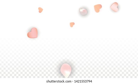 Vector Realistic Petals and Hearts Confetti. Flying Sakura and Hearts on Transparent Background. Wedding Invitation Background. Spring Romance Frame. Vector Illustration for Amour Design.