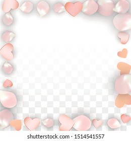 Vector Realistic Petals and Hearts Confetti. Flying Sakura and Hearts on Transparent Background. St. Valentine Day Background. Spring Romance Flyer. Vector Illustration for Proposal Design.