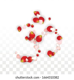 Vector Realistic Petals and Hearts Confetti. Flying Rose and Hearts on Transparent Background. 8 March Background. Spring Romance Border. Illustration in Pink for Honeymoon Decoration.