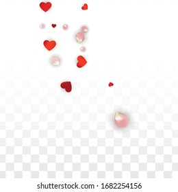 Vector Realistic Petals and Hearts Confetti. Flying Rose and Hearts on Transparent Background. 8 March Background. Spring Romance Banner. Illustration in Pink for Proposal Design.