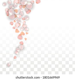 Vector Realistic Petals and Hearts Confetti. Flying Sakura and Hearts on Transparent Background. Romantic Love Background. Spring Romance Banner. Vector Illustration for Honeymoon Design.
