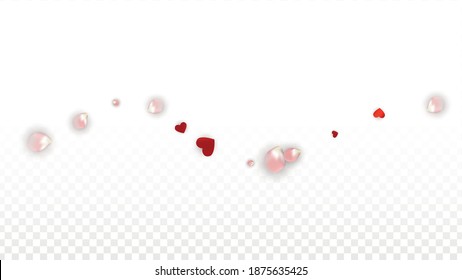 Vector Realistic Petals and Hearts Confetti. Flying Rose and Hearts on Transparent Background. Mother Day Background. Spring Romance Poster. Illustration in Pink for Amour Design.