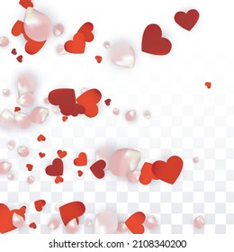 Vector Realistic Petals and Hearts Confetti. Flying Rose and Hearts on Transparent Background. Women's Day Background. Spring Romance Border. Illustration in Pink for Amour Design.
