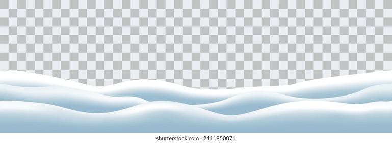 Vector realistic piles of snow on the ground seamless pattern isolated on transparent background