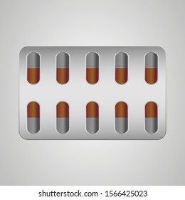 Vector realistic pill and capsule banner. Drugs, pills, capsules, painkillers, antibiotics, vitamins. Medical and vector illustrations.
