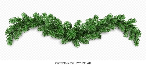 Galhos de pinheiros realistas vetoriais isolados em um fundo transparente. Feriado Natal árvore guirlanda para inverno decoração banner, cartaz, cartão de saudação.