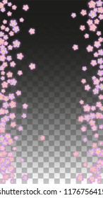 Vector Realistic Pink Flowers Falling on Transparent Background.  Spring Romantic Flowers Illustration. Flying Petals. Sakura Spa Design.  Blossom Confetti. Design Elements for  8 March Card.
