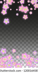 Vector Realistic Pink Flowers Falling on Transparent Background.  Spring Romantic Flowers Illustration. Flying Petals. Sakura Spa Design.  Blossom Confetti. Design Elements for  8 March Card.