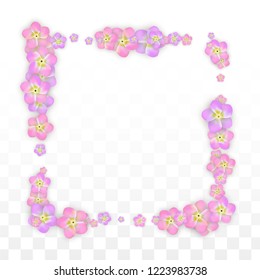 Vector Realistic Pink Flowers Falling on Transparent Background.  Spring Romantic Flowers Illustration. Flying Petals. Sakura Spa Design.  Blossom Confetti. Design Elements for  Poster Design. 