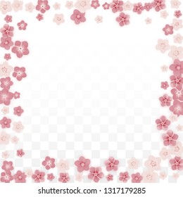 Vector Realistic Pink Flowers Falling on Transparent Background.  Spring Romantic Flowers Illustration. Flying Petals. Sakura Spa Design. Blossom Confetti. Design Elements for  Mother's Day.