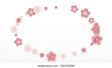 Vector Realistic Pink Flowers Falling on Transparent Background.  Spring Romantic Flowers Illustration. Flying Petals. Sakura Spa Design. Blossom Confetti. Design Elements for  Poster Design. 