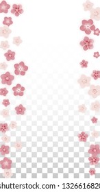 Vector Realistic Pink Flowers Falling on Transparent Background.  Spring Romantic Flowers Illustration. Flying Petals. Sakura Spa Design. Blossom Confetti. Design Elements for  8 March Card.