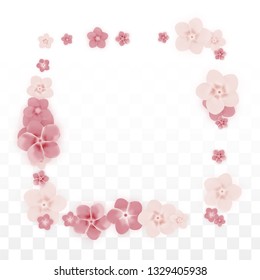 Vector Realistic Pink Flowers Falling on Transparent Background.  Spring Romantic Flowers Illustration. Flying Petals. Sakura Spa Design. Blossom Confetti. Design Elements for  St. Valentine Day.