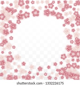 Vector Realistic Pink Flowers Falling on Transparent Background.  Spring Romantic Flowers Illustration. Flying Petals. Sakura Spa Design. Blossom Confetti. Design Elements for  St. Valentine Day.