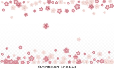 Vector Realistic Pink Flowers Falling on Transparent Background.  Spring Romantic Flowers Illustration. Flying Petals. Sakura Spa Design. Blossom Confetti. Design Elements for  Mother's Day.