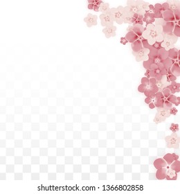 Vector Realistic Pink Flowers Falling on Transparent Background.  Spring Romantic Flowers Illustration. Flying Petals. Sakura Spa Design. Blossom Confetti. Design Elements for  Mother's Day.